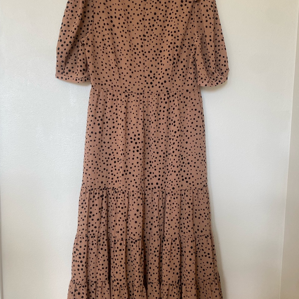 BB Dakota Brown Long Sleeve Polka Dot Dress
